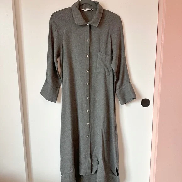 Zara Dresses Zara Grey Flannel Shirt Dress Poshmark